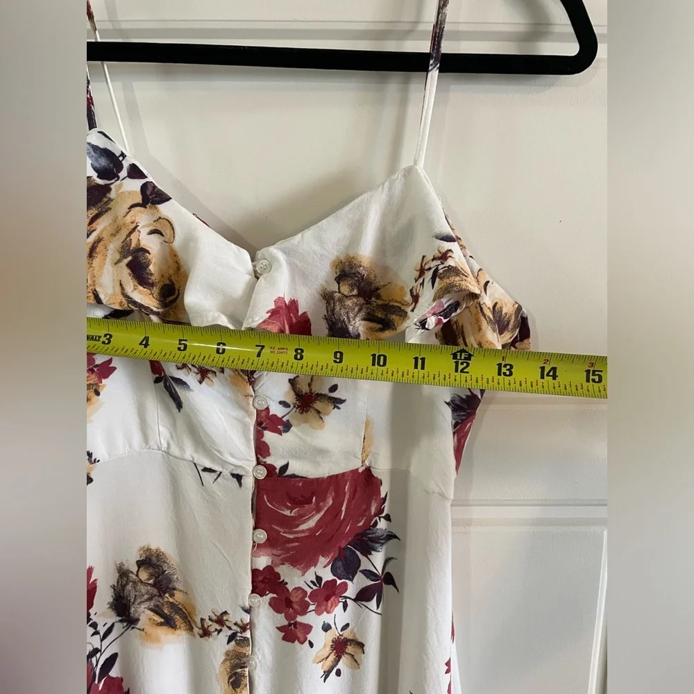 As U Wish Button Down White Floral Spagetti Strap Maxi Dress Split ThighSize S - Picture 8 of 13